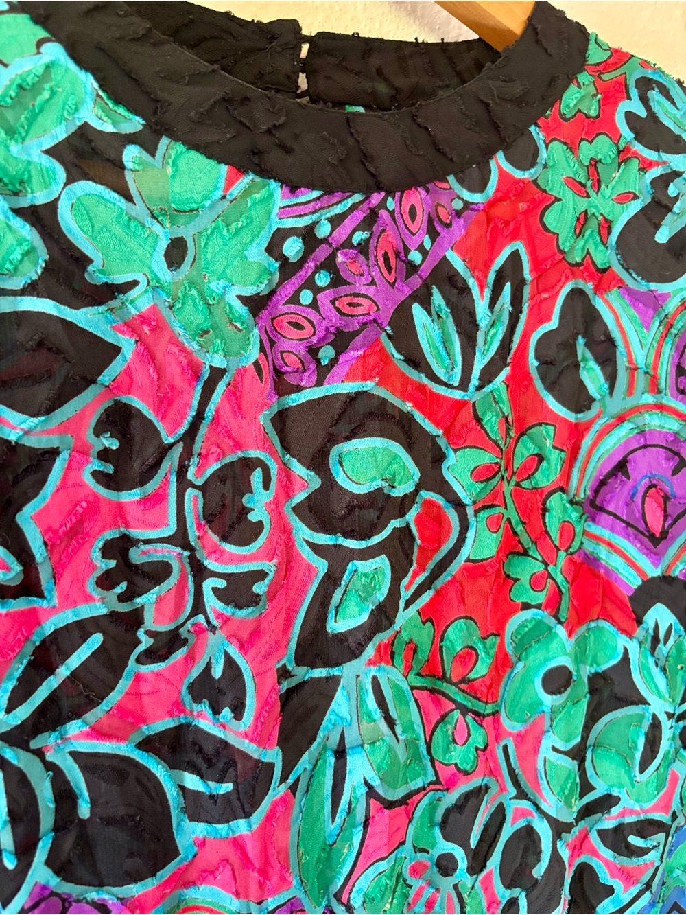 Diane Freis 1980s Dress L XL Colorful Floral Geometric Pleated Midi Maximalist - Picture 8 of 13
